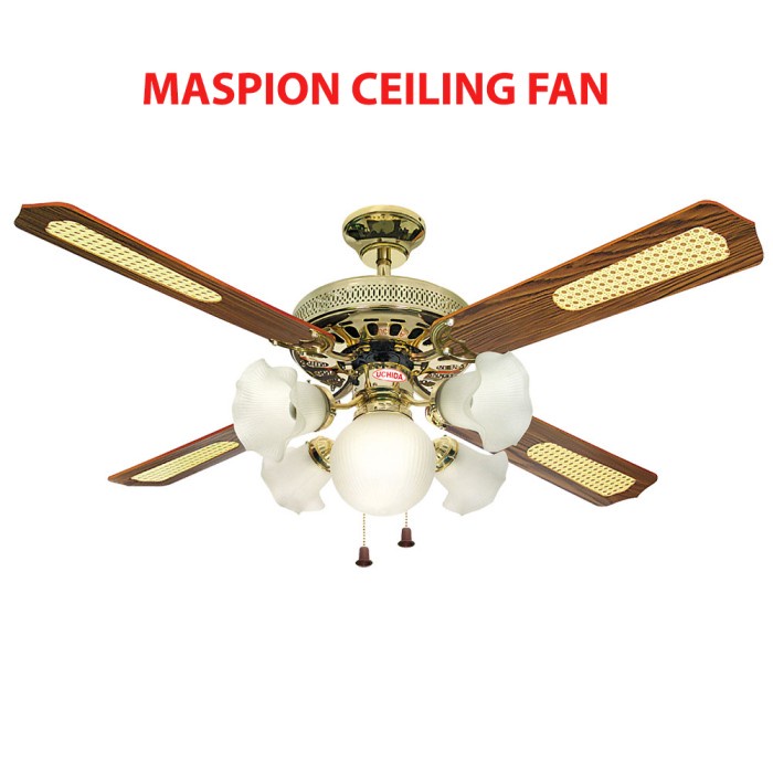 Ceiling Fan Kipas Angin Gantung Baling- Baling Kayu 5 Lampu Hias