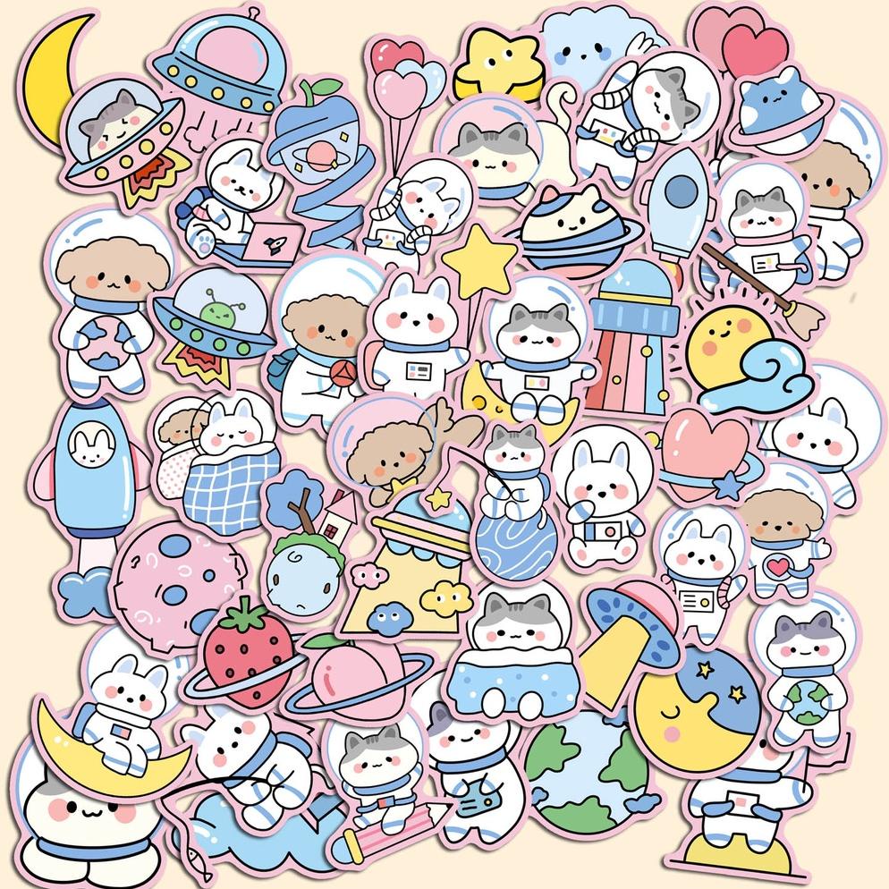 

50 pcs / Lot Stiker Kertas Gambar Kucing Kawaii astronot Untuk Diary ST228