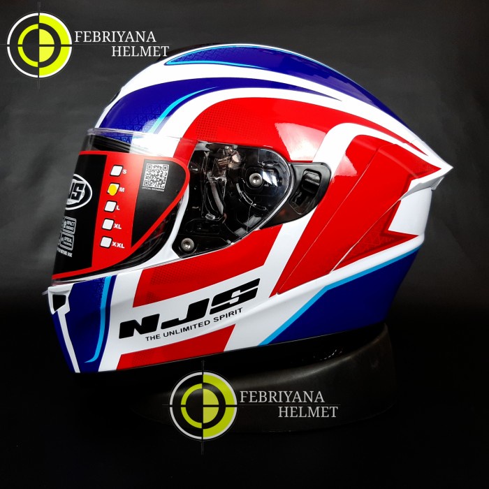 [New Ori] Helm Njs Zx1 Tricolor White Red Blue Full Face Njs Zx-1 Diskon
