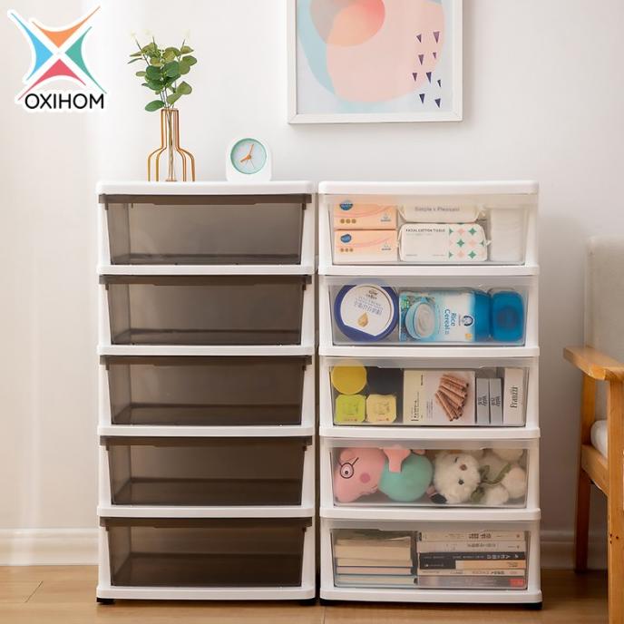 Oxihom Lemari Plastik Susun Transparan Laci Plastik Lemari Pakaian