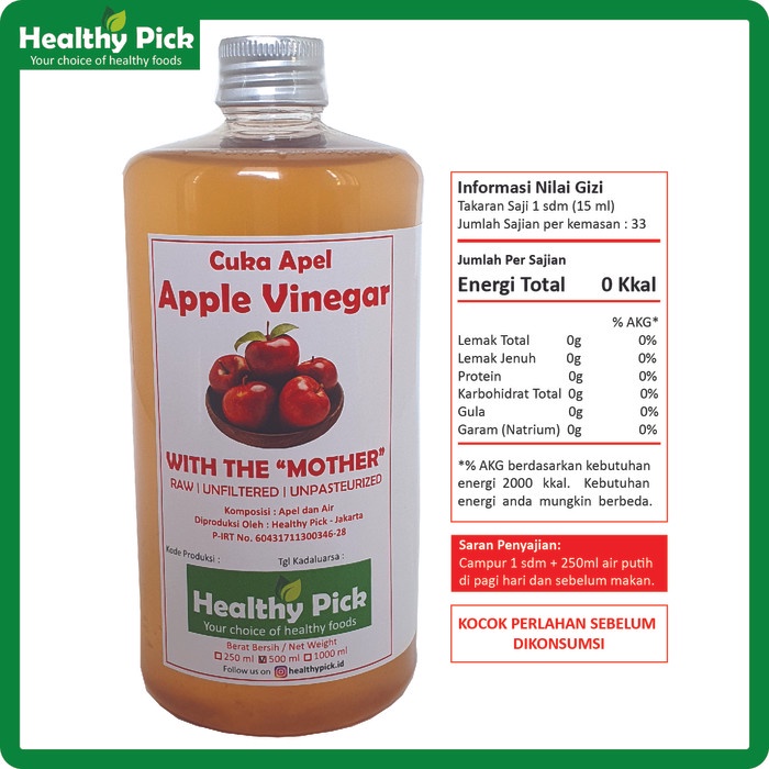 

Terlaris Healhtypick Apple Cider Vinegar / Cuka Apel With The Mother 500ml SALE