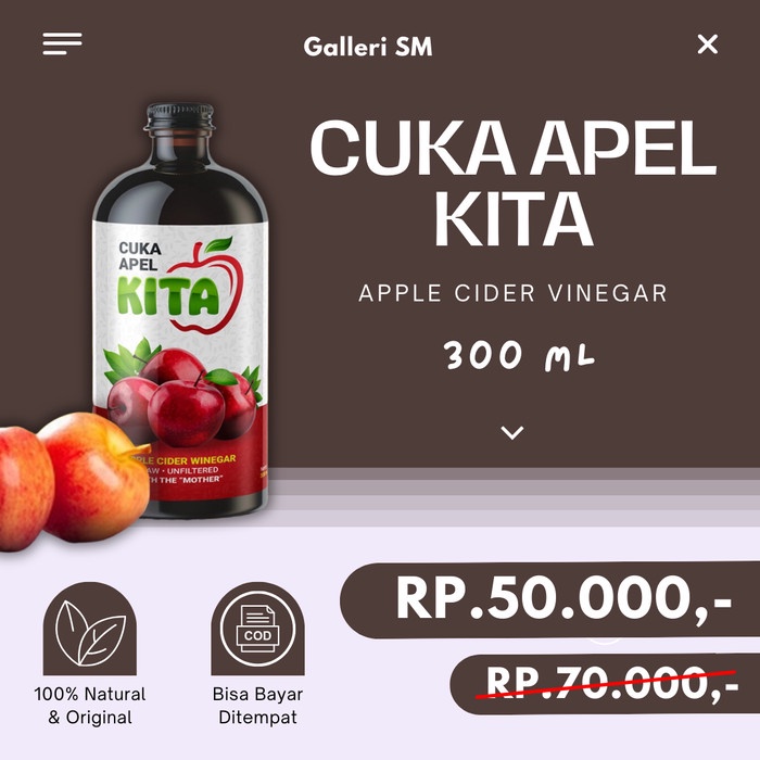 

Terlaris Cuka Apel Apple Cider Vinegar Organic KITA Organik 300 ml ACV Original SALE