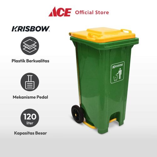 ACE - KRISBOW 120 LTR TEMPAT SAMPAH OUTDOOR PEDAL - HIJAU KUNING