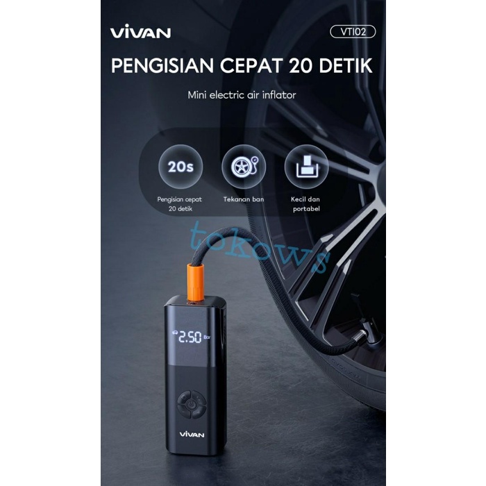Vivan Vti02 Tire Inflator Pompa Ban Elektrik Mobil Motor Sepeda Bola