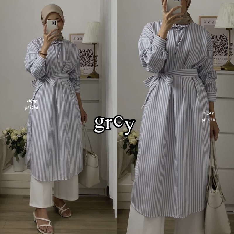 [LIMITED] BEST PRODUCT IVY STRIPE MIDI DRESS TUNIK SALUR OVERSIZE GAMIS GARIS KATUN