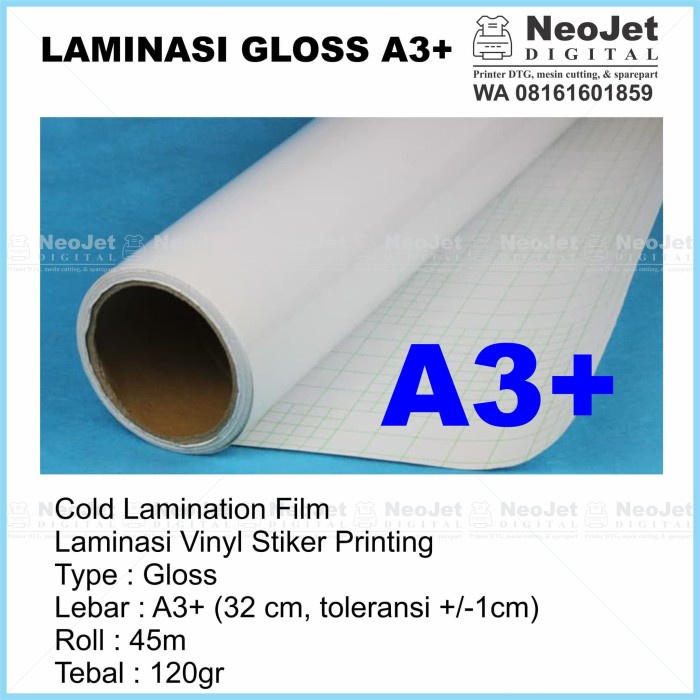 

Laminasi Glossy Dingin Cold Lamination Film Vinyl Stiker A3+ 120Gr 45M