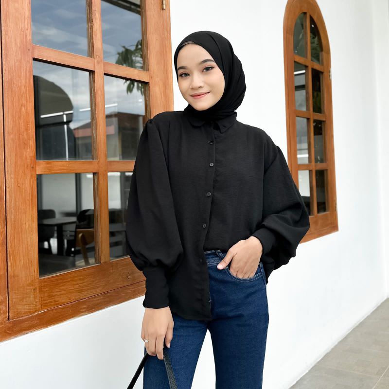 STYLISH MODERN BLOUSE PEVITA PUFFY KEMEJA WANITA LENGAN BALON MANSET CRINKLE AIRFLOW