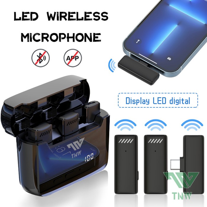 TNW-A9 Wireless 2 Microphone Dual Mikrofon Youtuber Vlog Charging Case