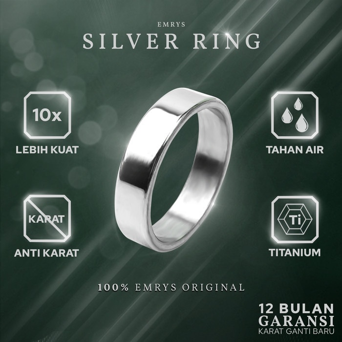 Mei Emrys Simple Ring Silver Ring Cincin Titanium Pria Wanita