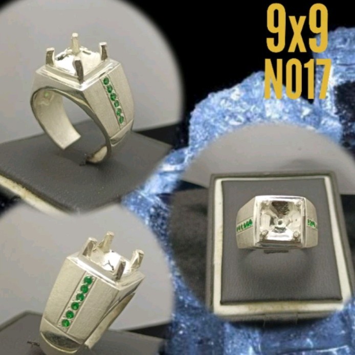 Mei Cincin Emban Perak 925 Handmade Dop Pasir Model Mangkok Oktagon Kotak