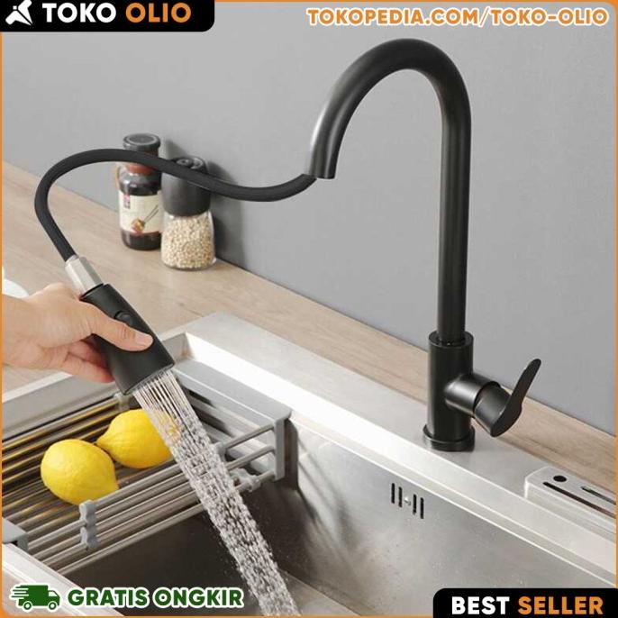 Keran Air Cuci Piring Kran Tarik Fleksibel Dapur Wastafel Stainless