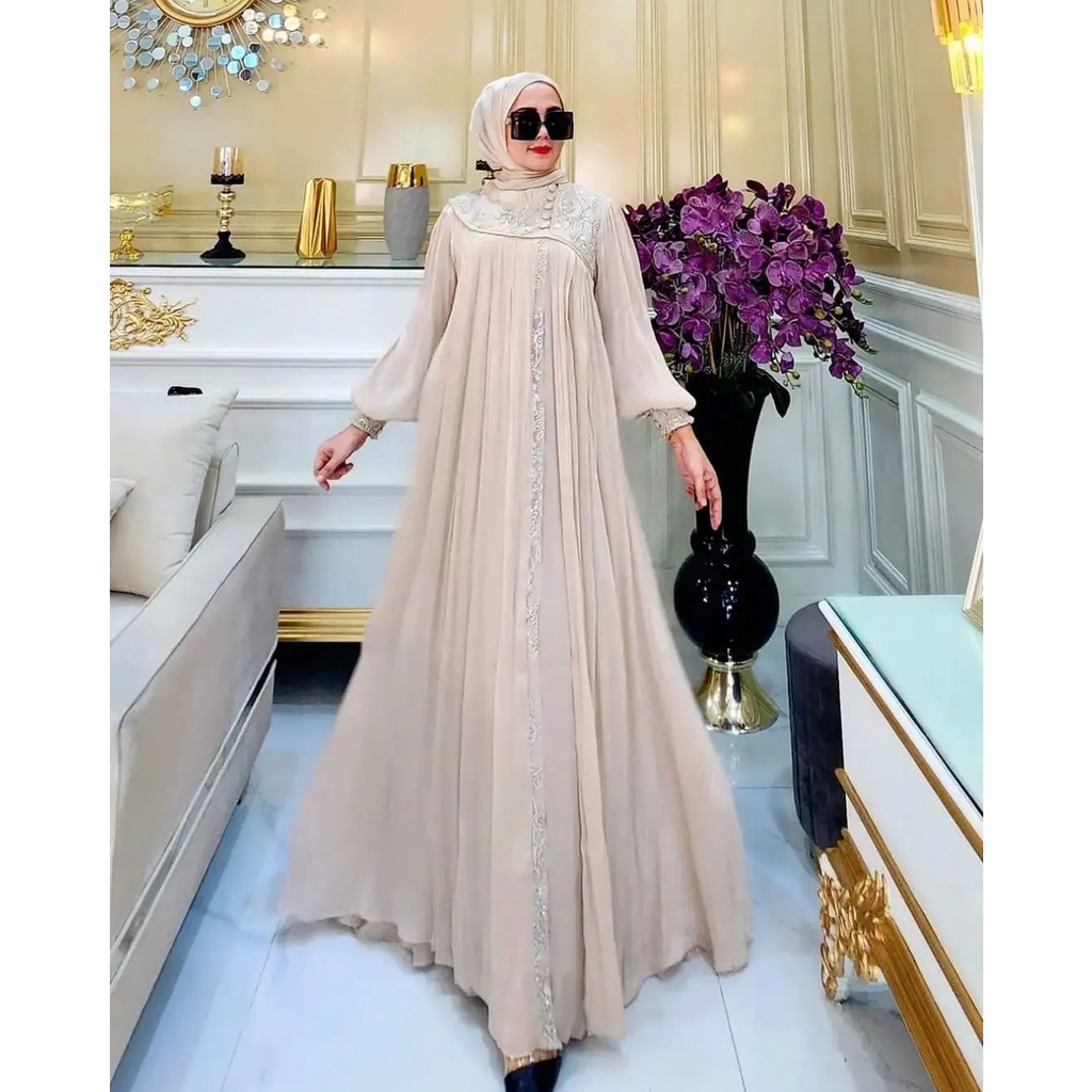 Terbaru ‖ Baju Gamis Wanita Brukat Bagian Dada Dengan Model Kancing Bungkus Mewah ‖ Dress Lebaran Wa