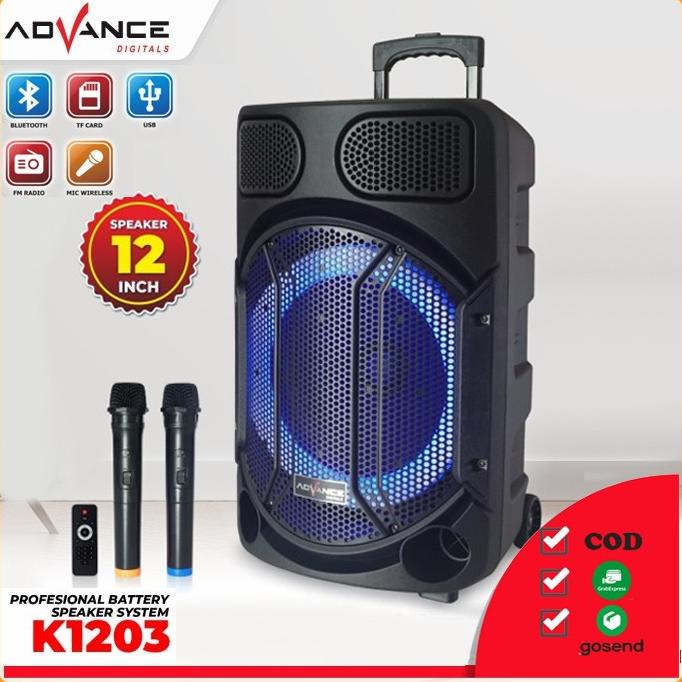 SPEAKER BLUETOOTH ADVANCE K1203/Speaker Portable 12 inch - FREE 2 MIC