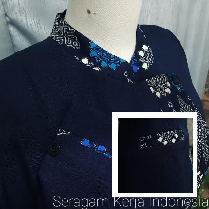 Seragam Kerja Wanita / Seragam guru Biru Dongker List Batik (Setelan)