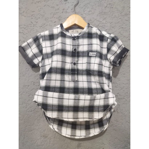 kemeja anak baju kurta anak laki-laki 2-14tahun bahan flanel kotak putih