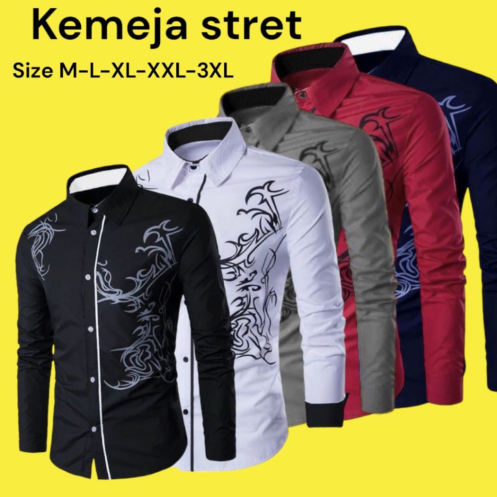 Kemeja Pria Lengan Panjang 2023 Pendek Korean Style Baju Kerja Dewasa Terbaru Keren Import Ukuran Ju