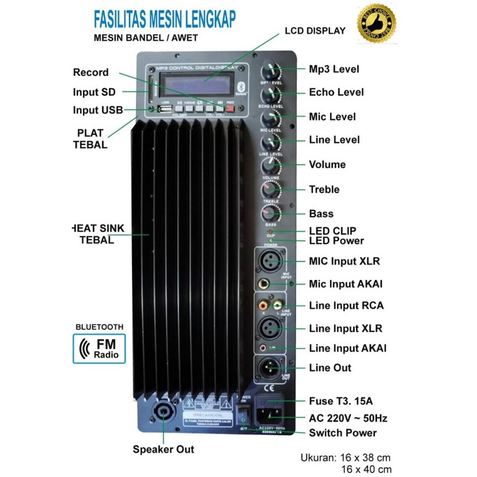 POWER KIT MESIN KIT SPEAKER AKTIF USB BLUETOOTH 1000 Watt Amplifier |Bagus|Top