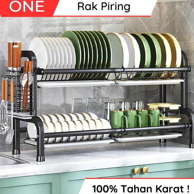 Rak Piring Stainless 2 3 Susun Kapasitas Besar Multifungsi Anti Karat