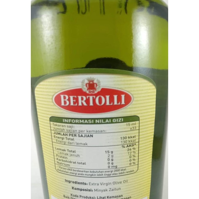 

ern Bertolli Extra Virgin Olive Oil - Minyak Zaitun 500ml