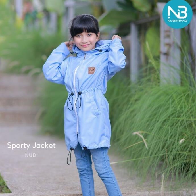 JAKET SPORTY ORI NUBINTANG BAJU HUJAN ANAK PEREMPUAN 2-14T BAHAN DENPO