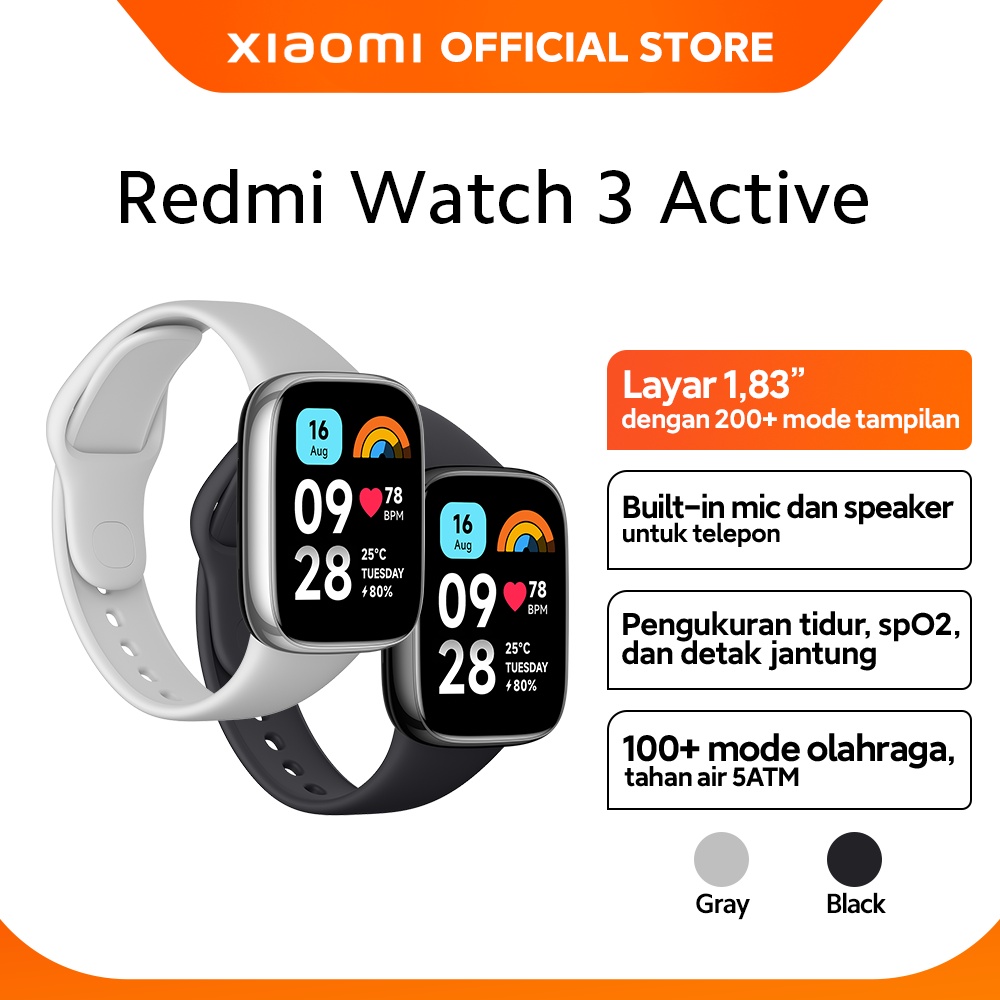 Official Xiaomi Redmi Watch 3 Active | Tahan Air 5ATM 100 Mode Olahraga
SpO2 Telepon Bluetooth