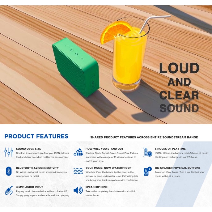 mit Soundstream ICON IPX7 Waterproof Wireless Portable Bluetooth Speaker