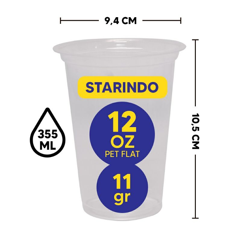 [STARINDO] Cup 12oz Pet Flat & Tutup Cembung