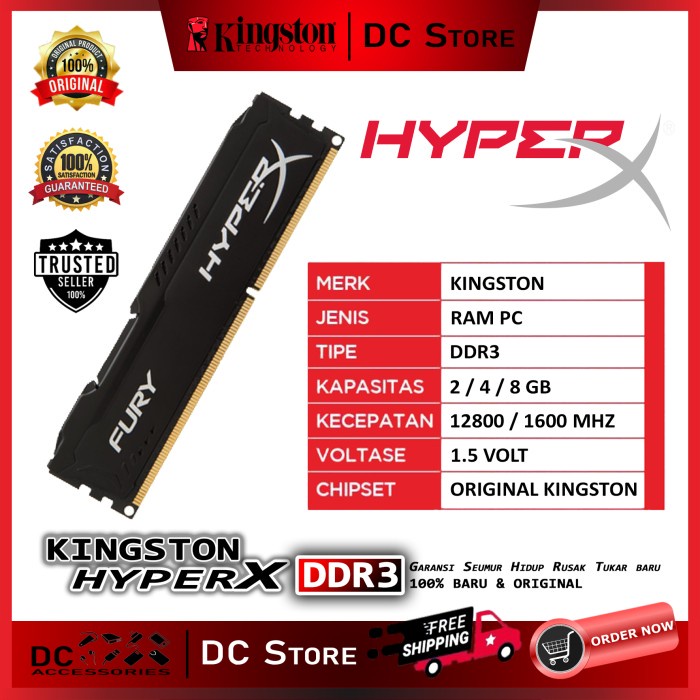 RAM KINGSTON HYPERX FURY GAMING DDR3 8GB 1600MHz PC 12800 DDR3 8G