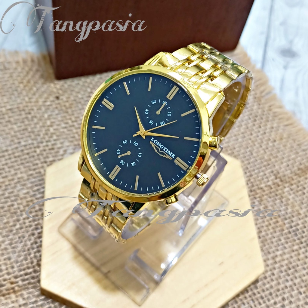 jam tangan casual pria rantai gold jam tangan longtime jam tangan cowok warna gold rantai stell