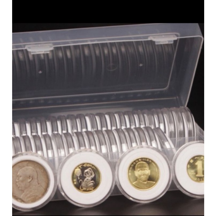 60 pelindung koin Kapsul coin bulat 46 mm transparan busa box plastik