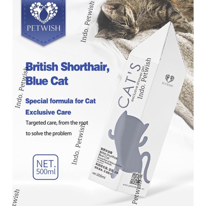 Petwish Shampo Kucing 500ML - British Shorthair, Blue Cat -Cat Shampoo