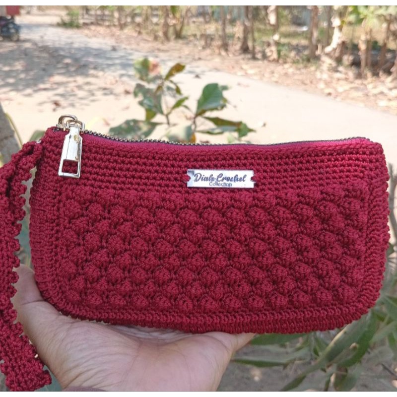 pouch rajut handmade dompet hp rajut motif bubble
