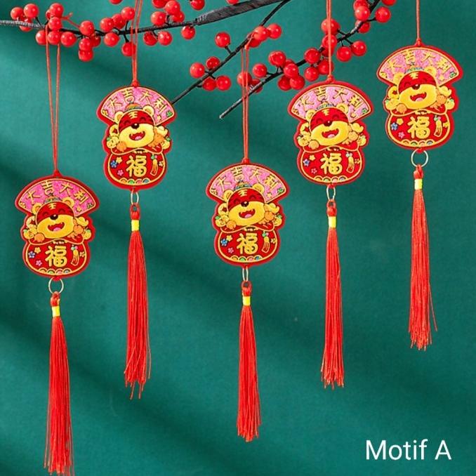 

New Sale Sale Grosir Gantungan Imlek Macan Fu Isi 5 Gantungan Hoki Tali Merah Terbaik