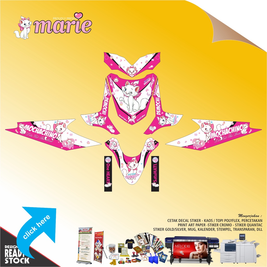 DECAL STICKER HONDA BEAT KARBU MERRY CAT PUTIH-PINK2
