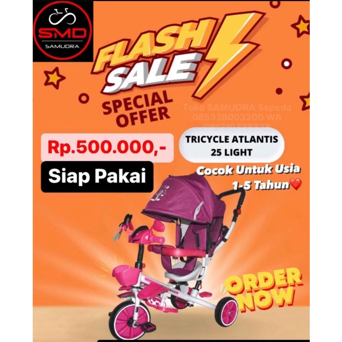 Promo Sepeda Anak Stroller Roda 3 Atlantis 25L Musik Murah Bdg
