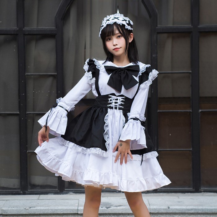 Cc-50 Dress Lolita Cosplay Kostum Gaun Maid Outfit Jepang Renda Ready