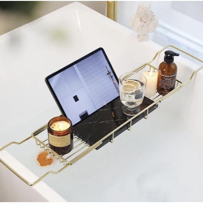 Tatakan bathtub tray nampan kamar mandi gold marble stainless