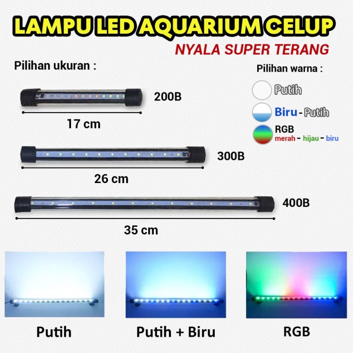 Lampu Aquarium Akuarium Aquascape LED Celup 20cm 30cm Warna Warni RGB