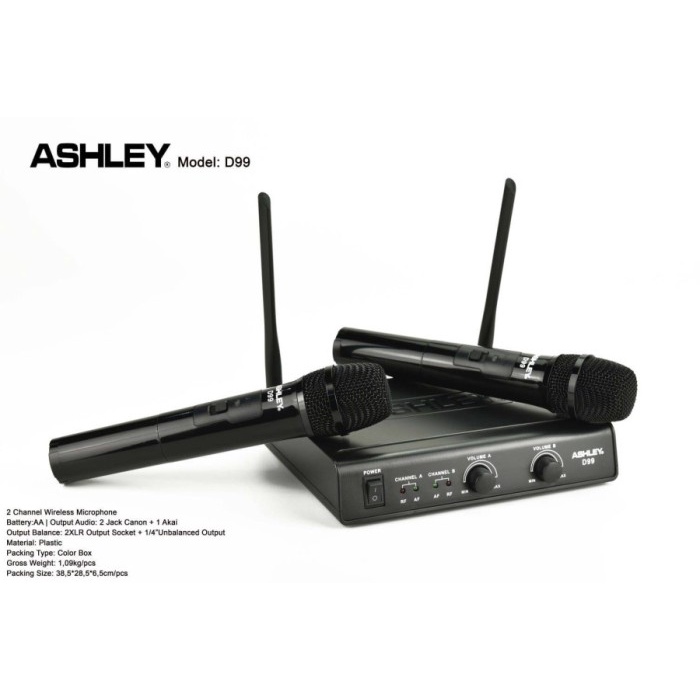 Mic Wireless ASHLEY D99 / D-99 / D 99 HANDELD MICROPHONE ORIGINAL