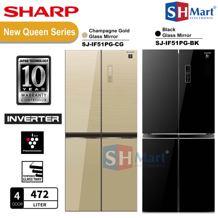 KULKAS 4 PINTU SHARP SJ-IF51PGBK INVERTER PLASMACLUSTER 472L (MEDAN)