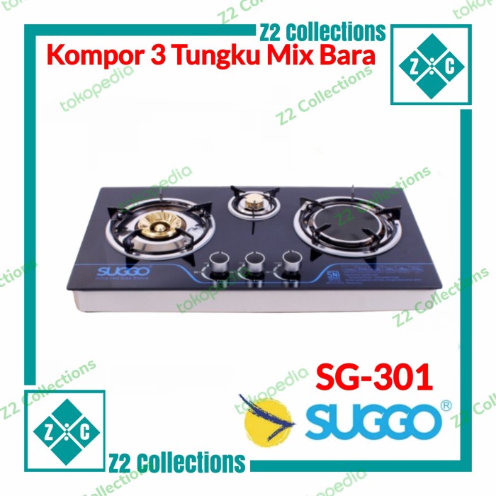Kompor Tanam Suggo 3 Tungku Mix Sg-301 (2 Tungku Gas + 1 Tungku Bara)