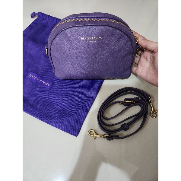 Sling bag DEADLY PONIES ORIGINAL mini kulit asli ungu | Tas kecil sling kulas berzipper ungu cantik