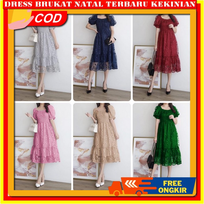 Drees Korean Style Pendek Dreses Berukat 2024 Dres Brukat Kndangan Mewah Elegan Lengan Pendek Midi D