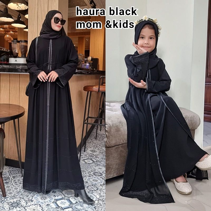 Abaya Hitam Haura Baju Couple Ibu Dan Anak Gamis Anak Perempuan Maxy Dress Dubai Murah