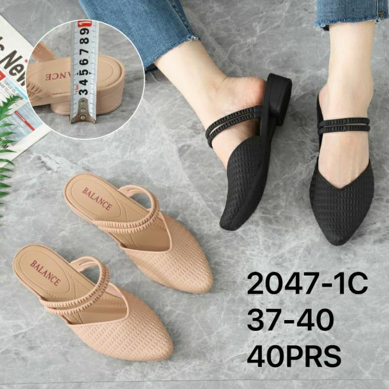 Sale 2047-1C Original Sandal Sepatu 3 Cm Balance Selop Tali Belakang Wanita Terbaru Karet Jelly Impo