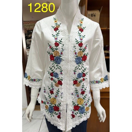 KEBAYA ENCIM MODERN, KEBAYA ALEXUEZ BORDIR HITAM MERAH PUTIH