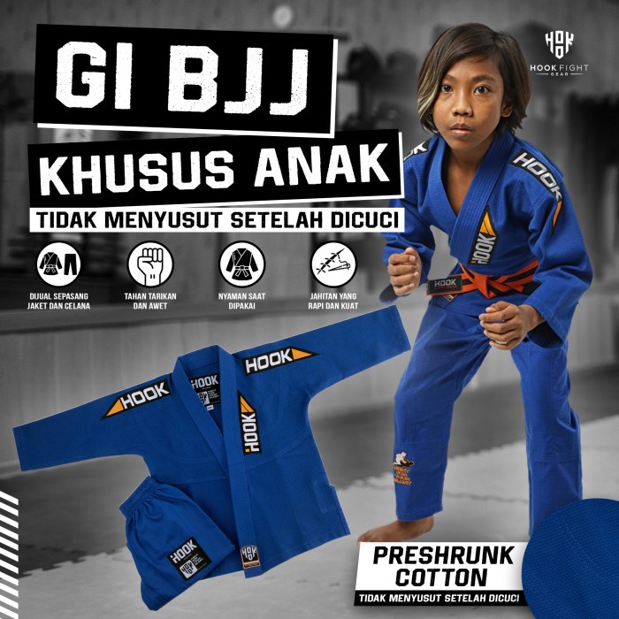 Gi Bjj Anak Hook Fight Gear, Gi Jiujitsu Anak, Bjj Gi Anak Hook