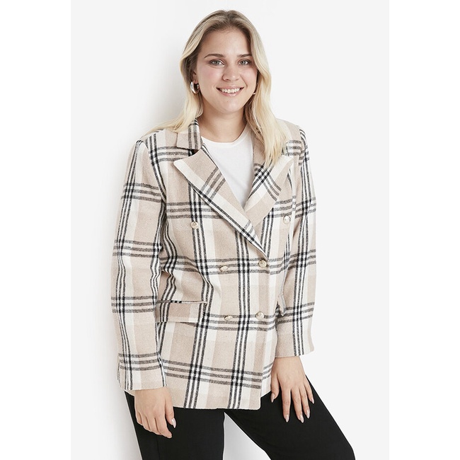 Jaket Trendyol Original Wanita Parka Checkered textured jacket 100% Asli Fashion Plus Size Cewek Cot