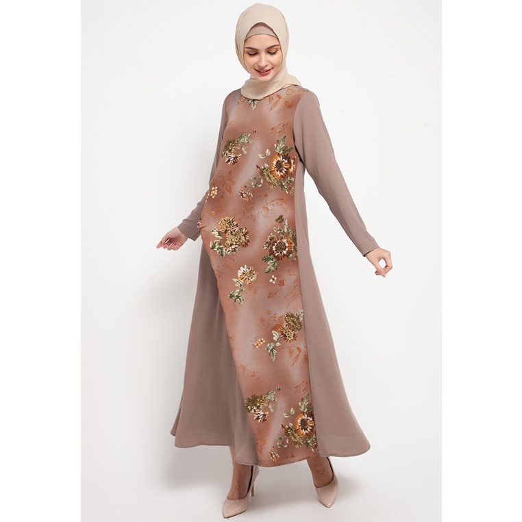 Gamis AZZAR Original Wanita Baju Muslim Unlined Ori 100% Elegant Bean Maxi Dress Cewe Crepe Motif Bunga