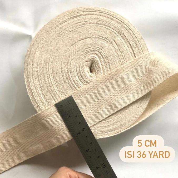 

din Pita katun twill tape / label katun 5 cm isi 36 yard / Pita jahit